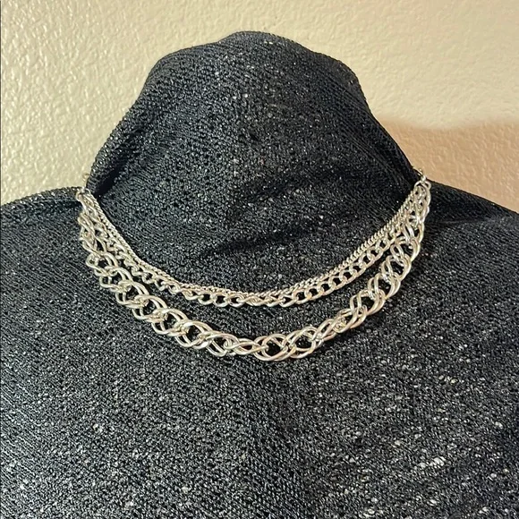 Vintage adjustable 3 layer Silver Chain Necklace c40 - Picture 2 of 5